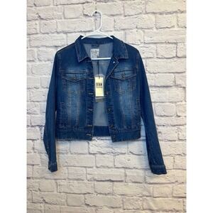 NWT Love Tree Denim Blue Jean Jacket Women Small Cropped Trucker Style